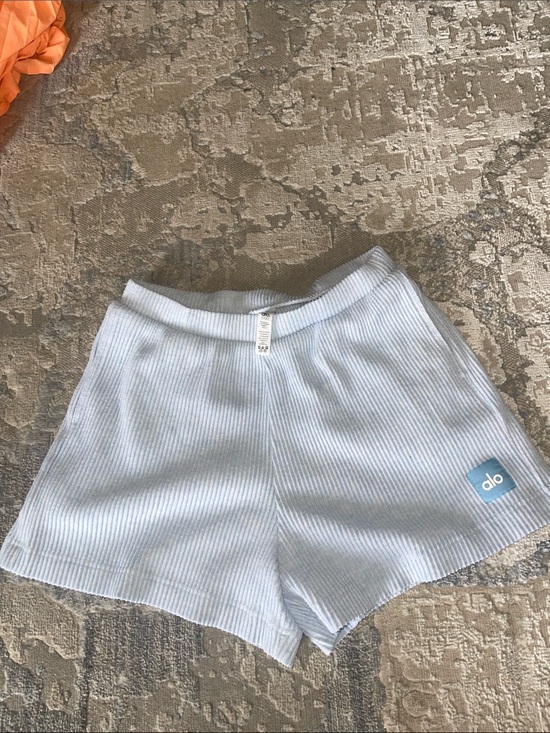 ALO Yoga Pants - ALO Yoga Ribbed Light Blue Women's Athletic Lounge Shorts